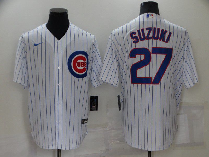 Men Chicago Cubs #27 Suzuki White Strip Game 2022 Nike MLB Jersey->youth nba jersey->Youth Jersey